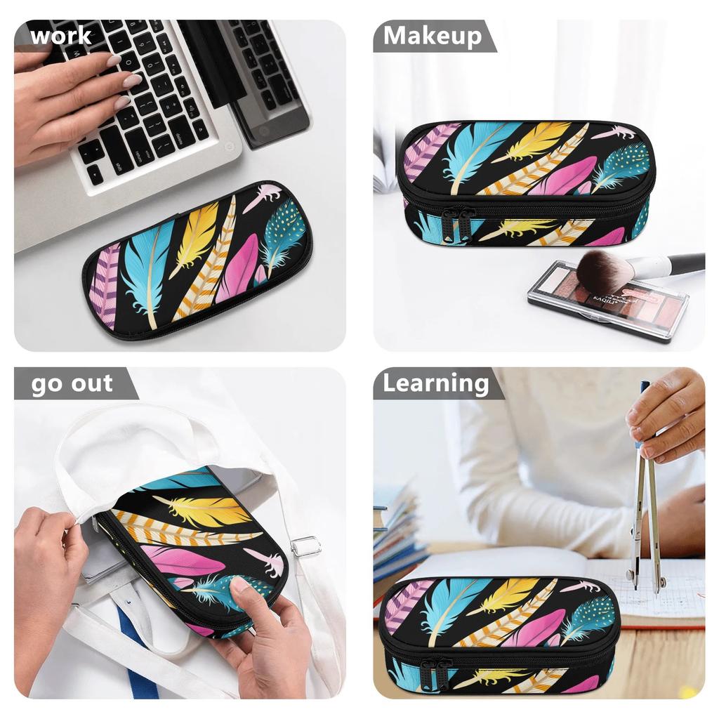 Pencil Pouch Portable Durable 300D Polyester Zip Around Closure with Main Compartment Mesh Pocket and Pen Slots for Students