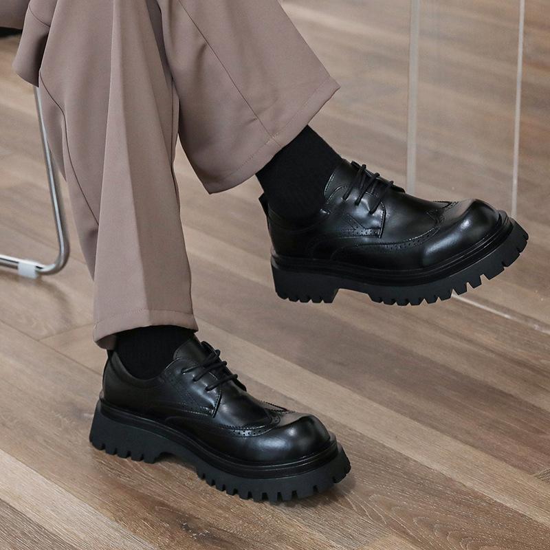 Leather Shoes Men's Platform Heightening Casual Shoes British Style Hollow Leather Shoes Summer Casual Men's Shoes Wedding Groom Suit Shoes