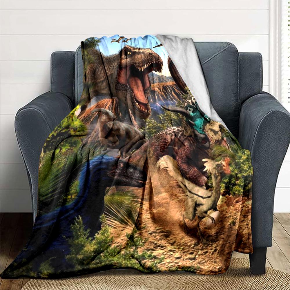 Jungle Dinosaur World Multiple Dinosaurs Scene Print Flannel Blanket Soft Warm Throw Blanket for Sofa Bed Living Room