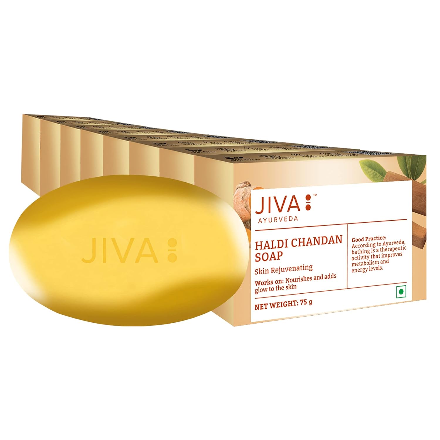 

Jiva Ayurveda Haldi Chandan Bathing Soap 75 gm X Pack of 8 Natural Turmeric Sandalwood Skin Brightening