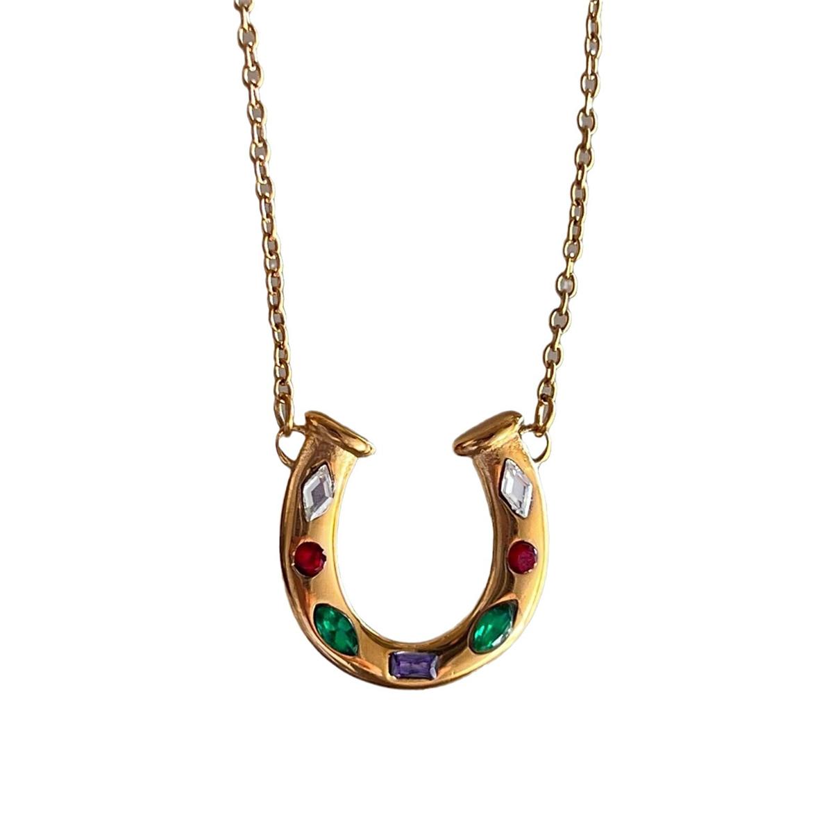 Rainbow element horseshoe U-shaped kaleidoscope lucky symbol embedded zirconium necklace women s stainless steel
