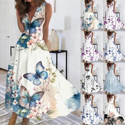 Women's Long Dress Maxi Dress Casual Dress Swing Dress A Line Dress Floral Fashion Streetwear Outdoor Daily Date Print Sleeveless V Neck Dress