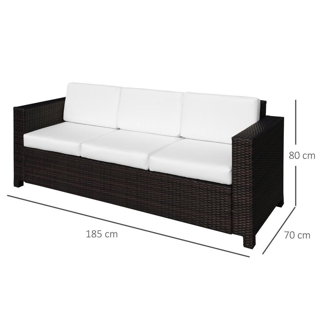3-Seater Weather Resistant Outdoor Garden Rattan Sofa Brown