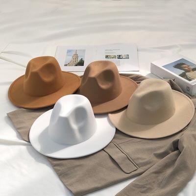 Panama Hat Women Autumn Winter Trend British Style Stage Hat Vintage Solid Color Woolen Hat Casual Travel Outdoor Camping Hat