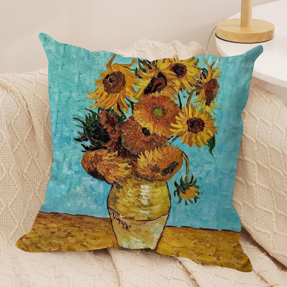 Van Gogh Original Print Cushion Cover Silky Short Plush Invisible Zipper Dustproof Sofa Pillow Case For Home Decor