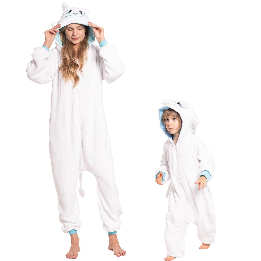 Kinderpyjama Kigurumi Onesie Kostüm Drache Ohnezahn Weiß 125-135