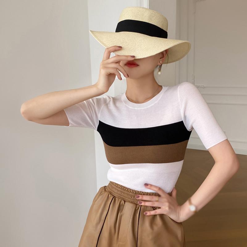 

Женские Топы Полоска Контрастный Цвет Краткий Темперамент One Size