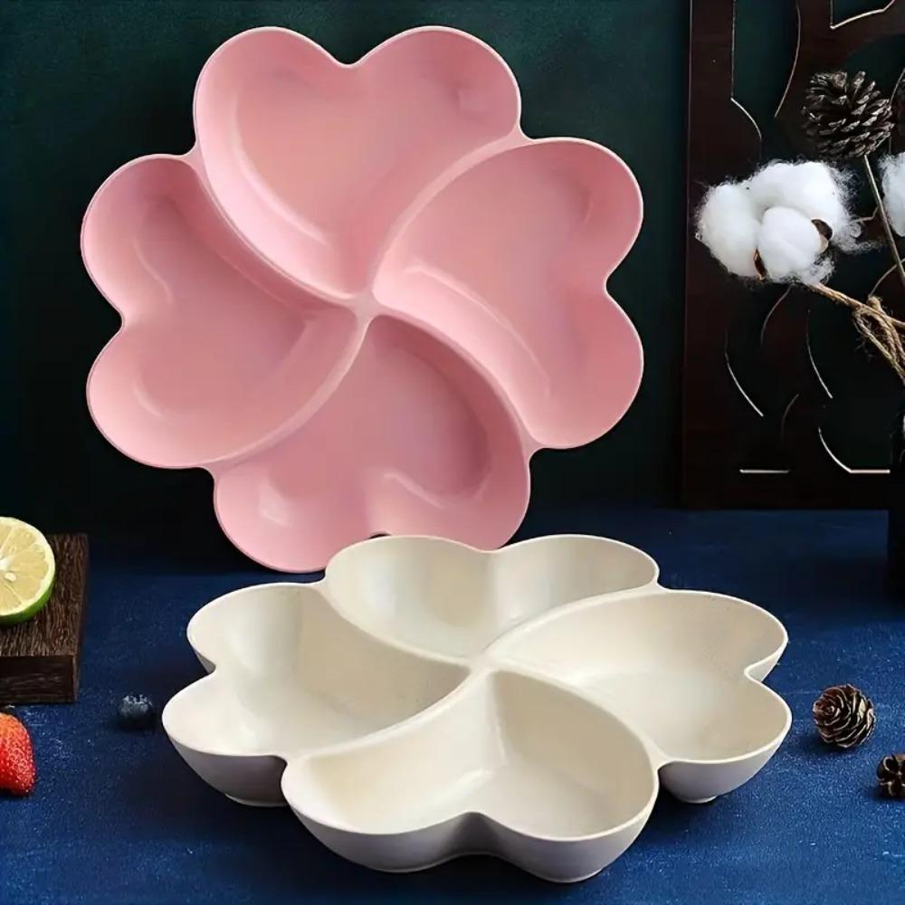 Four Leaf Clover Shape Appetizer Serving Platter 4-Compartment Snacks Serving Dish Fruit