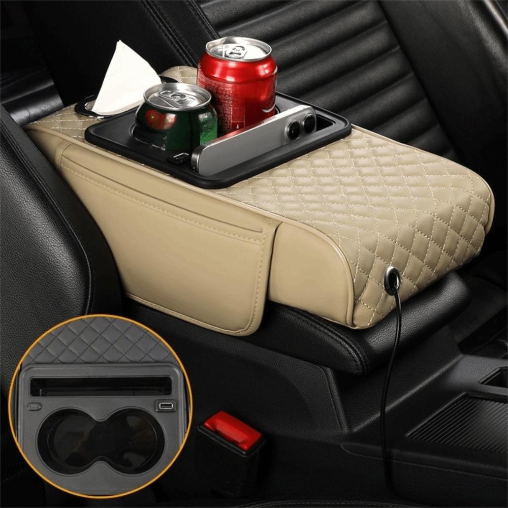 PU Leather Center Console Armrest Cushion Portable Car Armrest Pillow Storage Box  Universal