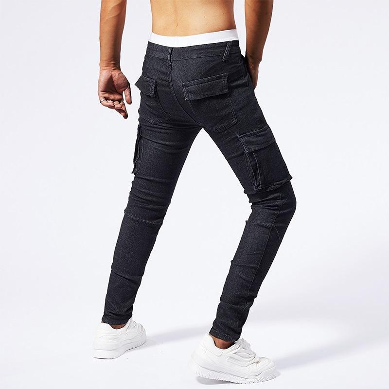 Thin Pants with Ties and Trousers with Multiple Pockets and Versatile Denim Trousers Workwear