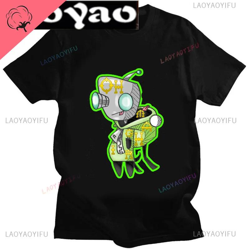 Cute Cartoon Invader Zim Gir Graphic Tshirt Image Cotton Women Men Retro Tees Unisex Adult Harajuku Fun Fashion Streetwear Tops