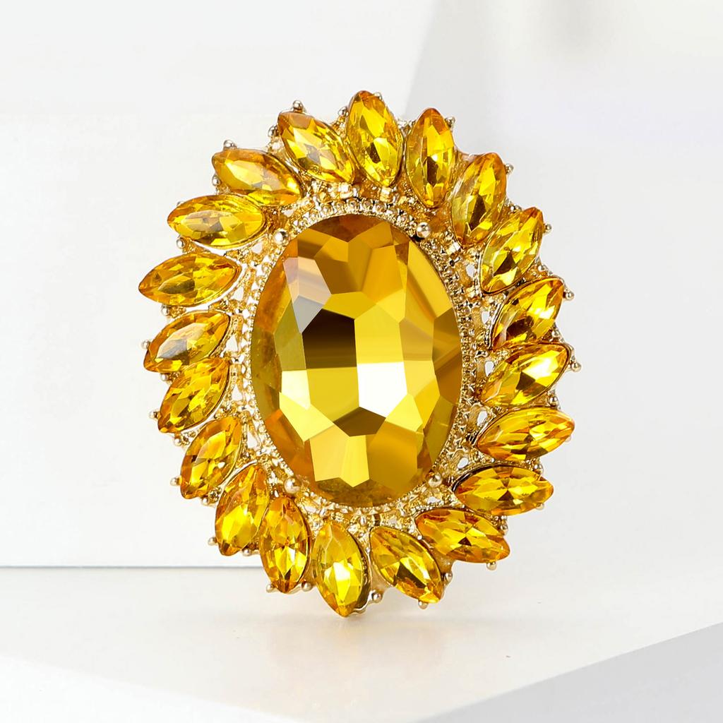 Broche Oval de Cristal con Girasol para Mujer Unisex Pines de Solapa Fiesta de Oficina Regalos para Amigos Accesorios