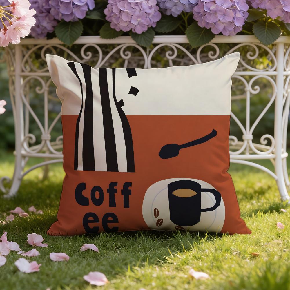 Creative Coffee Illustration Cushion Cover Home & Car Dual-Scene Pillow Cover: Reversible for Premium Comfort