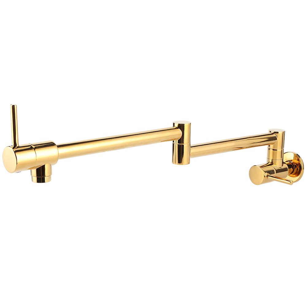 G1/2in Thread Brass Wall Mounted Foldable Kitchen Faucet Single Cold Single Hole Sink Tap with 2