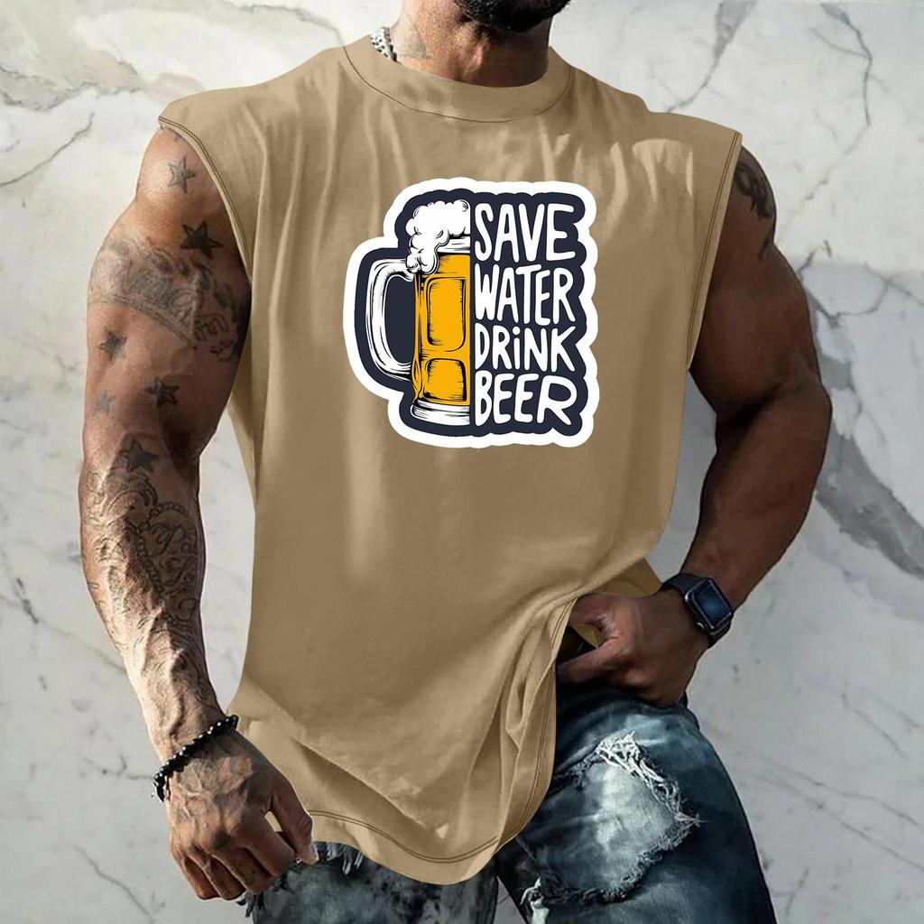 Men Sleeveless Tank Top Loose Fit Casual Streetwear Graphic Print Muscle Shirt Summer Beach Holiday Workout Gym Vest