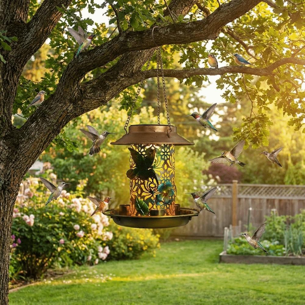 Waterproof Solar Bird Feeder Iron Bird Water Dispenser Funny Wild Bird Feeder for Outdoor