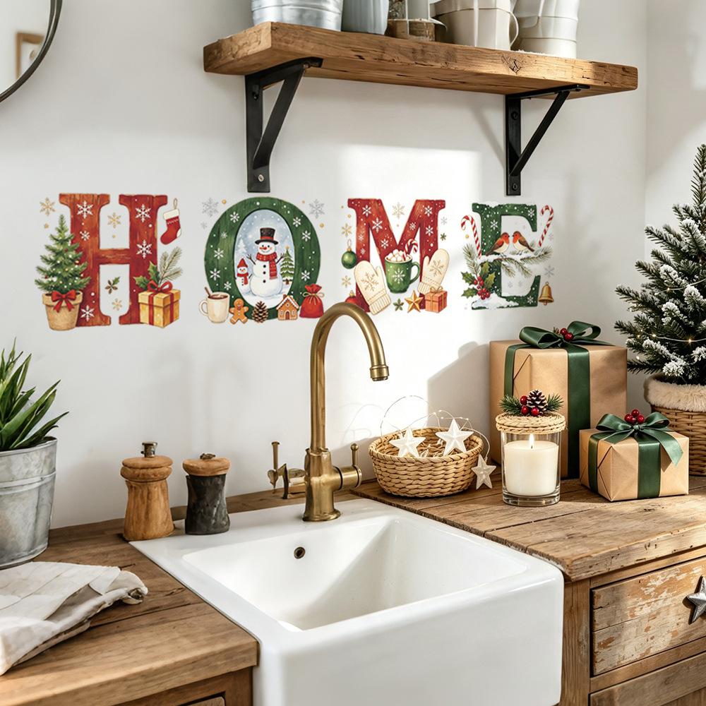 Christmas HOME Letter Decoration Snowman Christmas Tree Kitchen Dining Room Festive Decoration Stickers