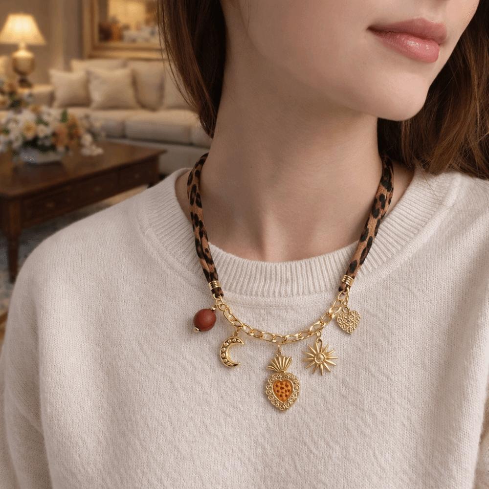 Bohemian Scarf Necklace Heart Charm Scarf Chocker Stackable Jewelry Charm Necklace  Daily