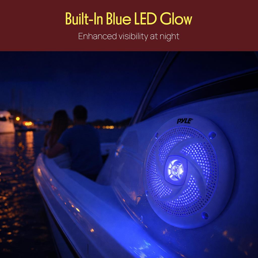 Fully Waterproof Car Speakers of Marine Speakers Output Rated Output Frequency 80 Hz 18 4 Slim Blue LED Double Easy Installation with Included