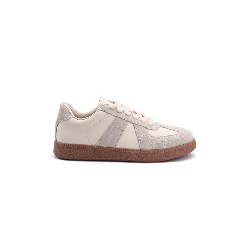 High-end cowhide version~ retro round head color matching casual board shoes lace-up little white shoes women's autumn and winter