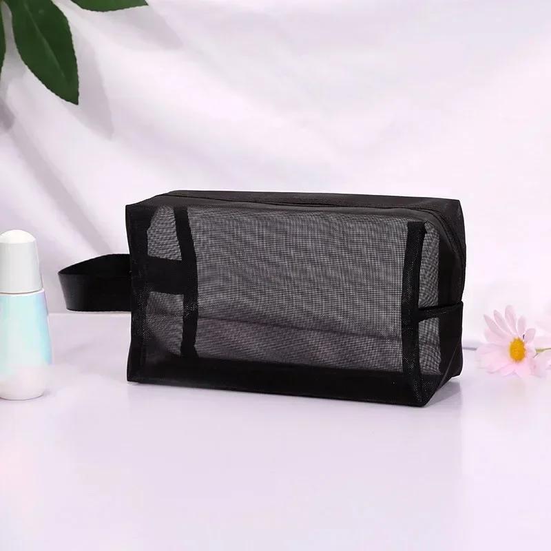 Women Cosmetic Pouch Toilet Storage Bag Ladies Toiletry Lipstick Key Coin Organizer Bags Purse Heart Transparent Mesh Makeup Bag