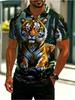 [Print Design-Not Textured] Men'S Fun Print Polo Shirt, Tiger Jungle Pattern, Comfortable Casual Wear, Fashionable Design, Suitable for Daily And
