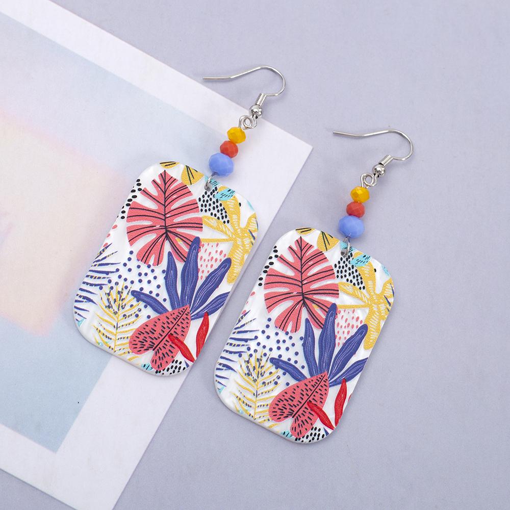 Acrylic Relievo Colorful Print Women's Flower Earrings Dangle Vintage Elegant Personality Jewelry New Clothing Accessories Gift