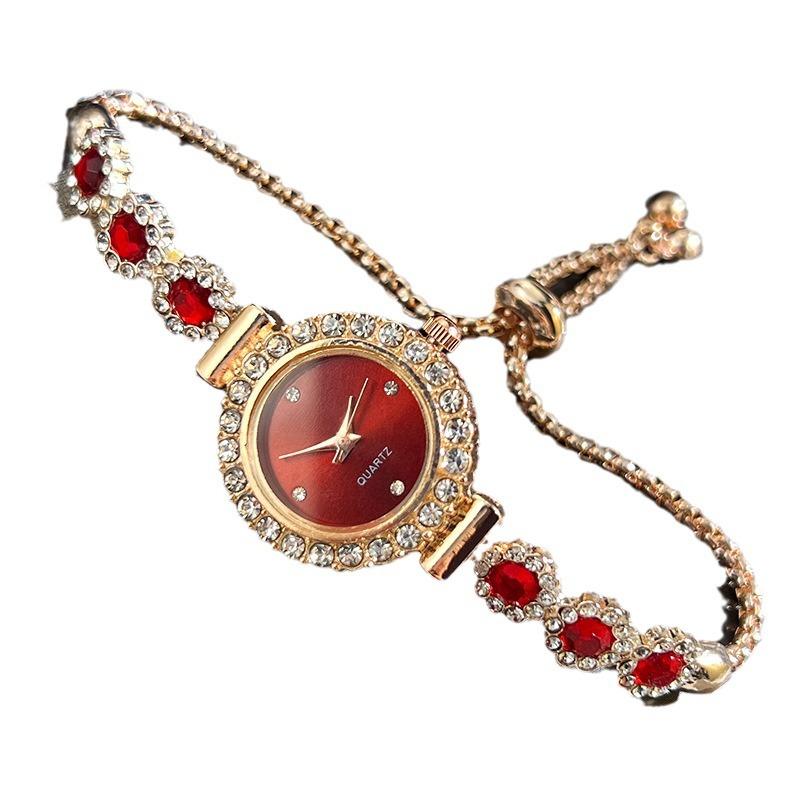 Women Light‑Luxury Diamond‑Inlaid Chalcedony Bracelet Quartz Watch Pull‑Adjustable Fashion Wrist Watch