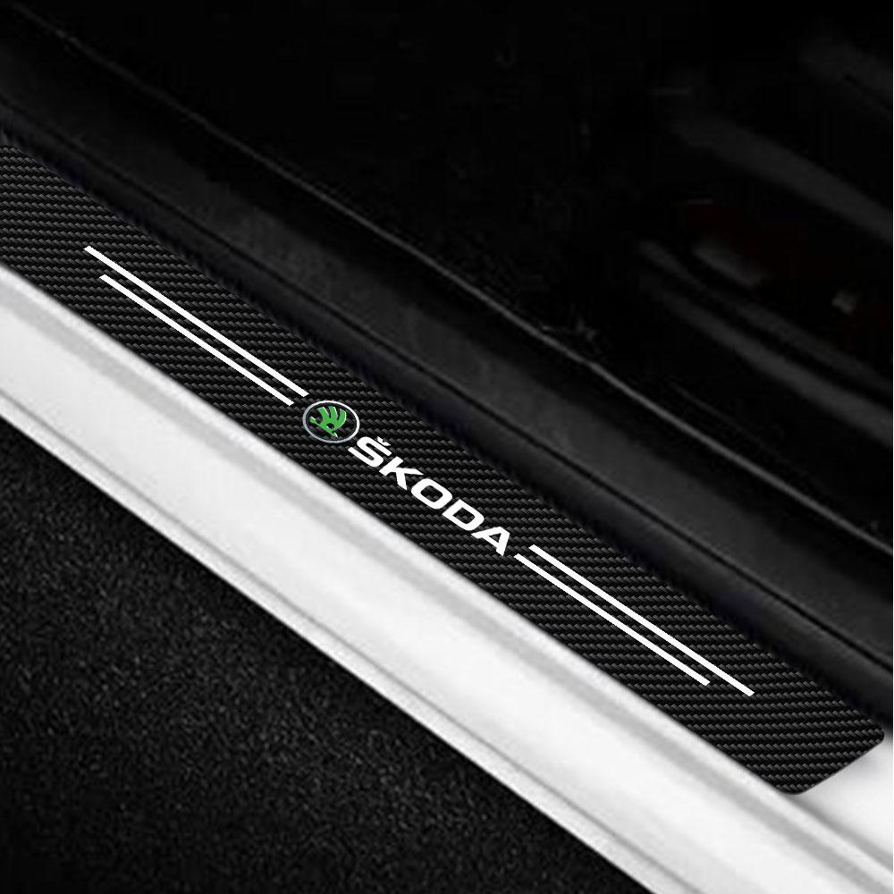 4Pcs/set Leather Car Door Plate Sill Anti Scuff Protector Sticker For Skoda Octavia A5 A7 Rapid Fabia Superb Kodiaq Scala Karoq