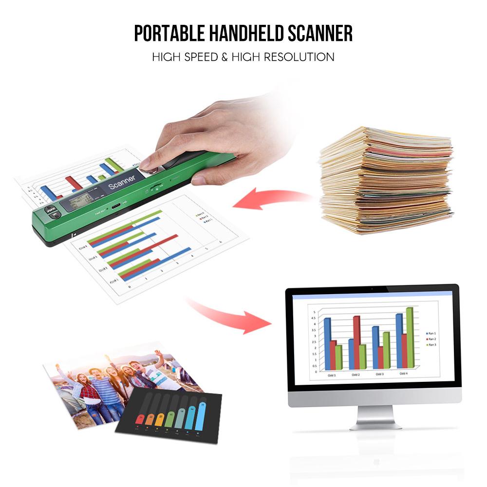 Taşınabilir El Tipi Kablosuz Tarayıcı A4 Boyutu 900 DPI JPG PDF Formatları LCD Ekran Koruyucu Çanta ve 8GB TF Kart ile