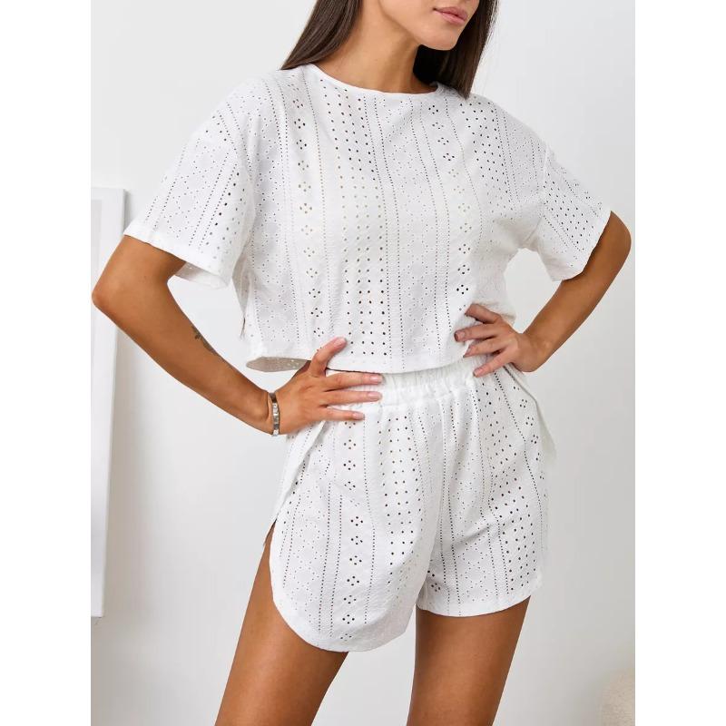 European and American Cross-border Spring/summer New Women's Top + Shorts Two-piece Set
