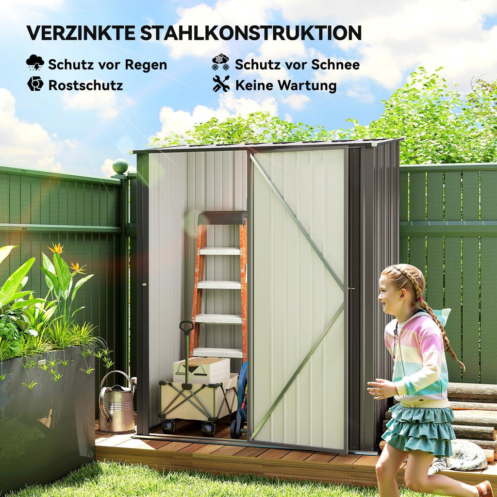 5.3 X 3.1ft Corrugated Steel Garden Shed - Light Grey