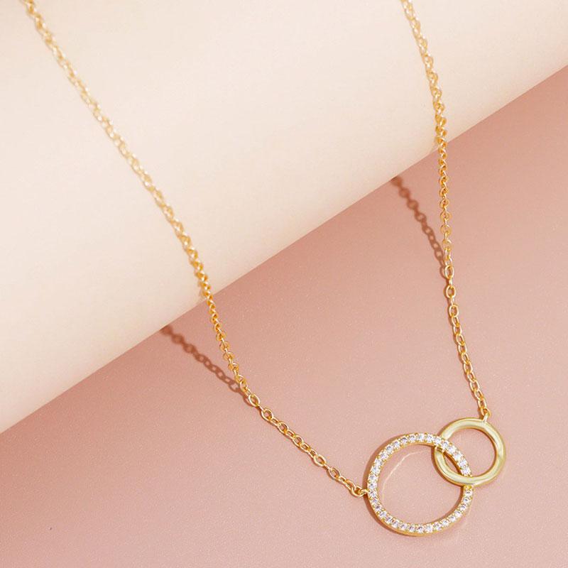 Luxury Necklaces for Women Fashion Thin Chain Minimalist Dainty Zircon Double Circle Pendant Necklace Jewelry Gifts