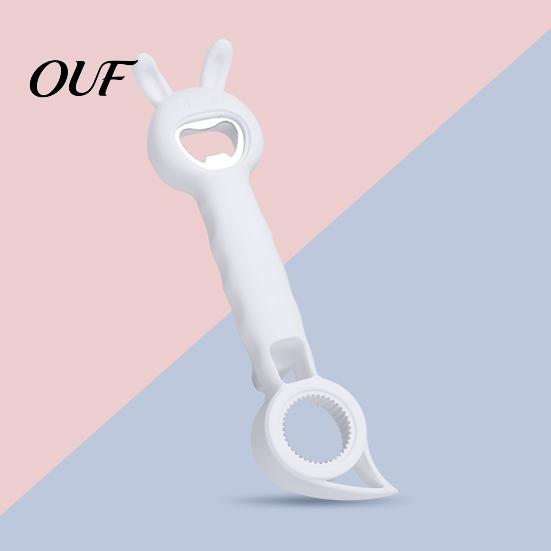 4 in 1 Utility Tool Bunny Shaped Bottle Opener, Multifunctional Manual Cap Remover, Compact Handheld Can Opener Comfortable Grip Handle Kitchen Gadget