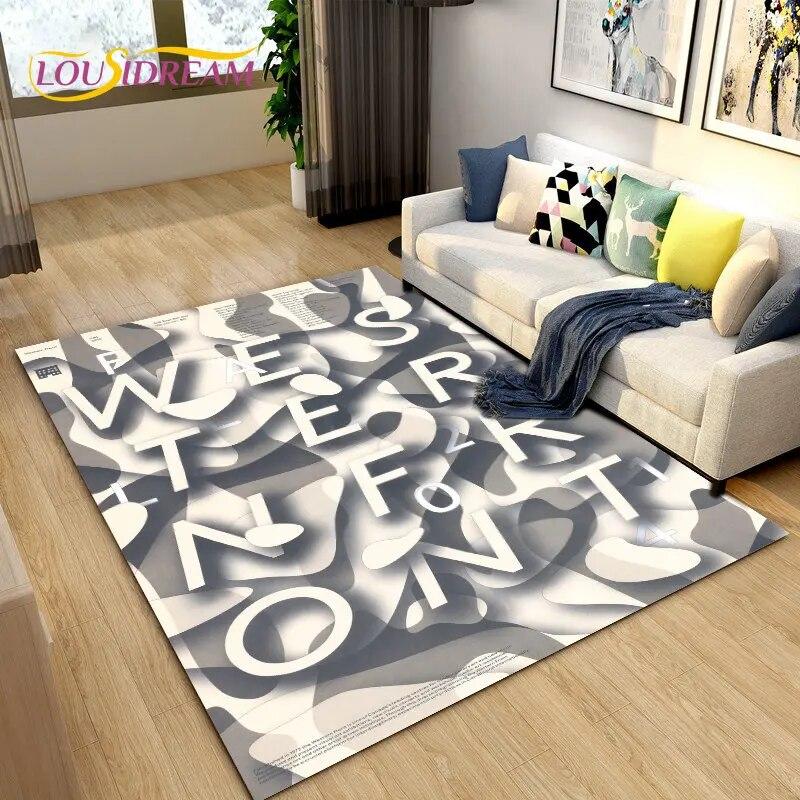 3D Letter Number Retro Nostalgia Area Rug,Carpet Rug for Living Room Bedroom Sofa Doormat,Kids Play Crawling Non-slip Floor Mat