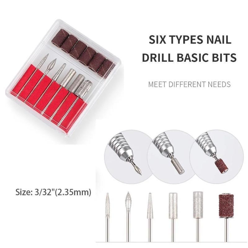 Nail Drill Bit Set 6-piece Milling Cutter Polishing And Removing Accessories As Dead Skin Tools Foot Therapy Nails Art Supplies