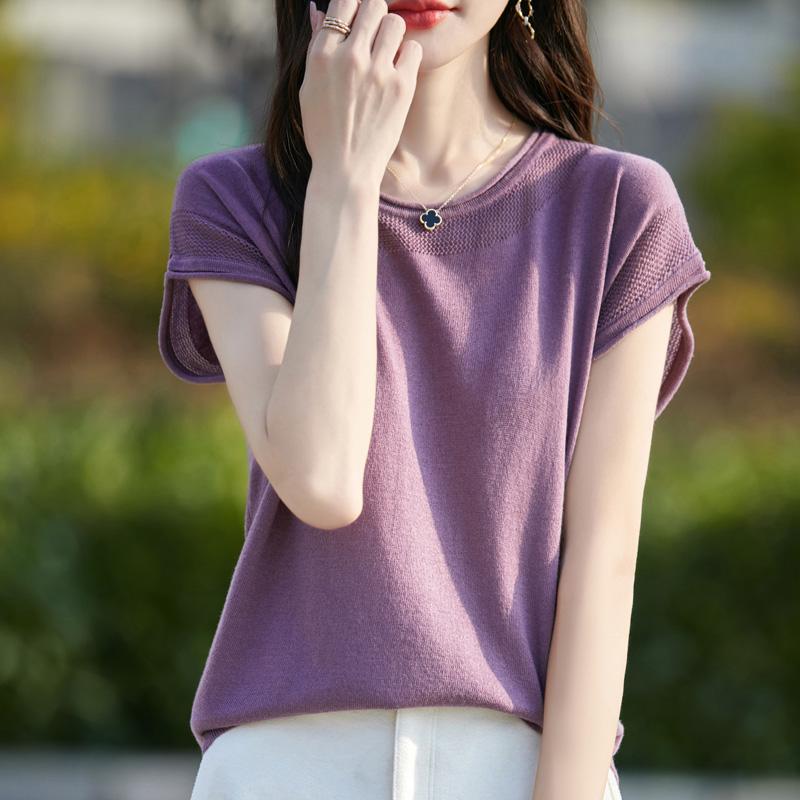 Dámský vlněný pulovr s krátkým rukávem kašmír Qinghe 50% hedvábí 50% vlna jaro a léto vlněná bezrukávová vesta měkká a pohodlná