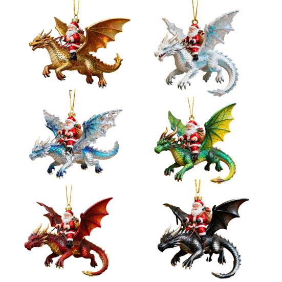 Exquisite Xmas Gift for Friends 2Pcs Santa Dragon Rider Christmas Ornament, 2D Acrylic Flying Artistic And Decor Claus Hanging Decor, Festive