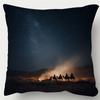 1pc, Short Plush Desert Nomad Starry Night Pillowcase - 45x45cm, Arab Bedouin and Camel Design, Single-Sided Print, Black and Golden Middle Eastern De