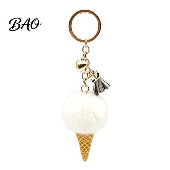 Decorative Key Chain Plush Ice Cream Keychain for Backpacks, Fluffy Cone Bag Charm Charm, Pendant with Metal Ring Purse Hanging Ornament