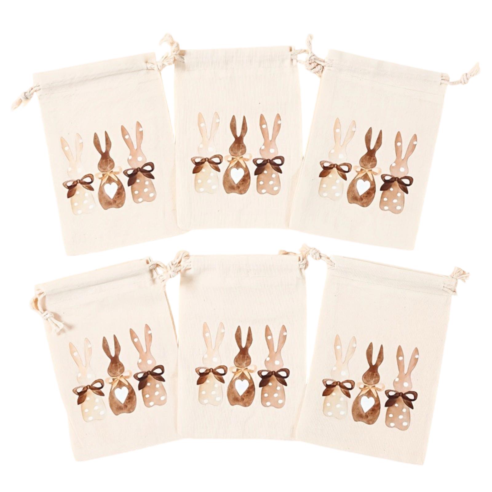 

6-piece Easter Bunny Drawstring Bag, Cotton Linen Gift Bag One Size