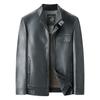 Brand Versatile Men's Stand Collar Leather Jacket, 2025 Spring/Autumn Collection - Cool Motorcycle Style for Mid-Aged and Young Men