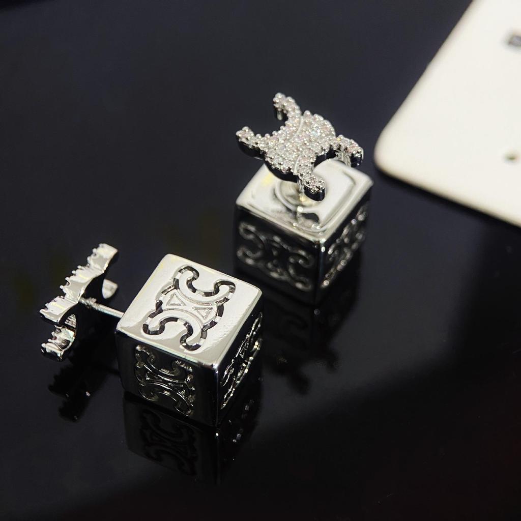 CEL Arc de Triomphe Full Diamond 3D Square Convertible Earrings - Light Luxury & Unique Style