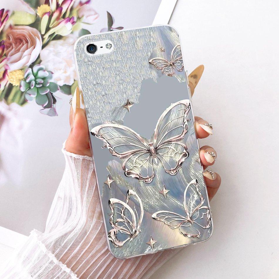 For iPhone 5 5s SE (2016) 4 4s Cute Flower Butterfly Cat Painted Case For iPhone5 iPhone4 Soft Silicone TPU Phone Cases