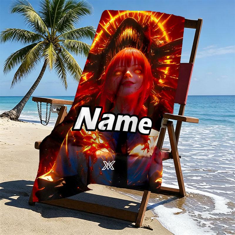 Custom Name Personalized Makima Chainsaw Man Print Beach Towel, for Trip Camping Beach Party Home Decor, Birthday Gift for Family & Friends