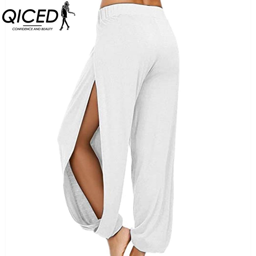 

QICED Женские модные повседневные брюки и капри с принтом однотонного цвета L белый