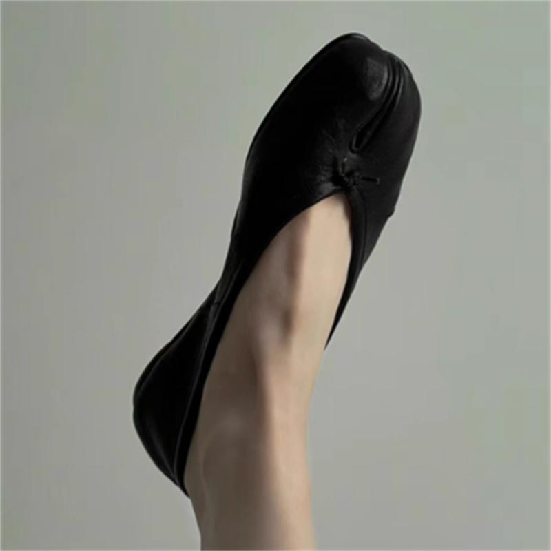 Soleist Split Toe Women Ballet Flats Shoes Soft Leather Comfortable Walking Shoes Retro Slip-on Loafers Ladies Casual Luxury Shoes