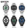 Sanda Dual Movement 5ATM Waterproof Multifunctional Steel Band Men's Watch with Alarm Clock