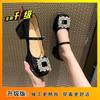 French retro high heel beige light mouth small leather shoes Mary Jane shoes women's thick heel single shoes rhinestone wedding shoes bride shoes