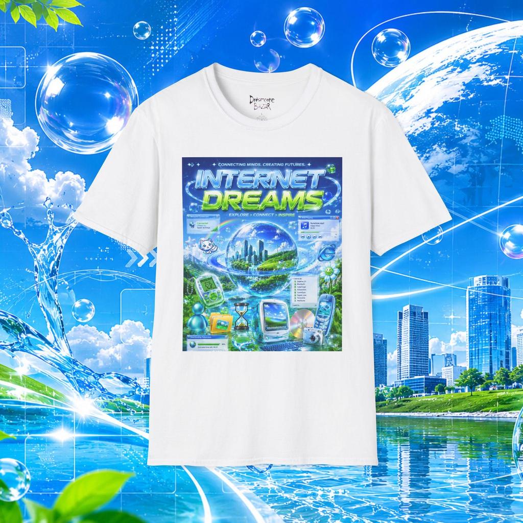 Maglietta Frutiger Aero Retro Internet, T-Shirt Grafica Y2K Webcore Cyber Estetica, Maglietta Unisex in Cotone Design Acquatico Futuristico